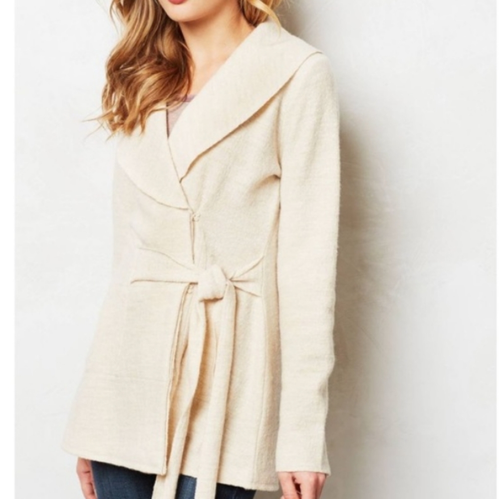 Anthropologie Rosie Neira Women's Mirabel 100% Wool Tie Front Jacket - SP